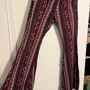 Fashionomics Burgundy Patterned Flare Pants